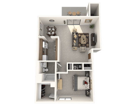 Floor plan for 1 bed, 1 bath, 702 sqft